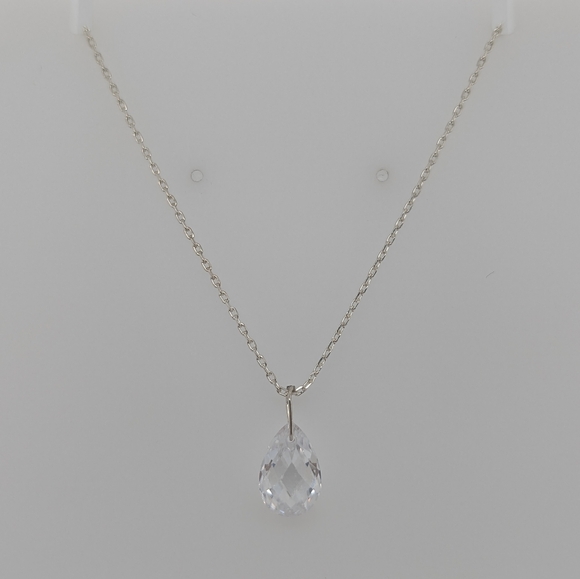 Sterling Silver Chain w/ Pear Shaped CZ Pendant - Picture 2 of 6